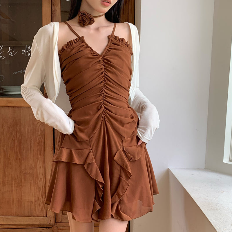 Sexy V-neck slip dress woman Qiu Chun wants to slim and show thin A-line skirt LL-568