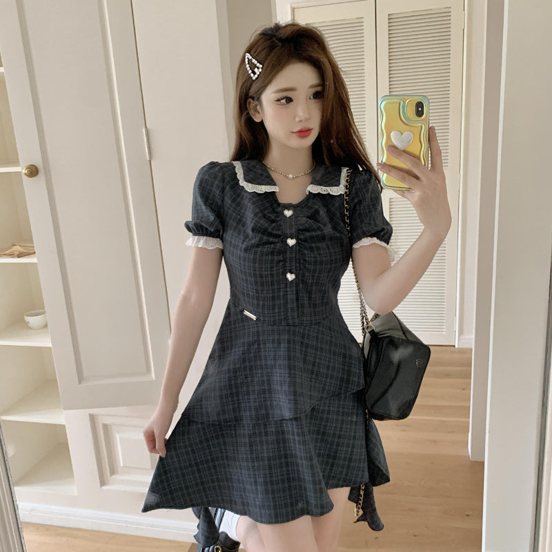 Checkered Dress Women's New Summer Dress LL-342