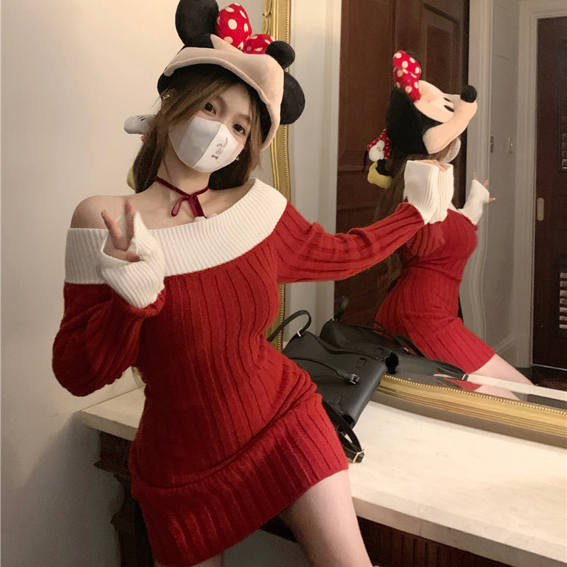 Sexy knitted dress autumn/winter pure lust slim fit christmas red dress for women LL-691