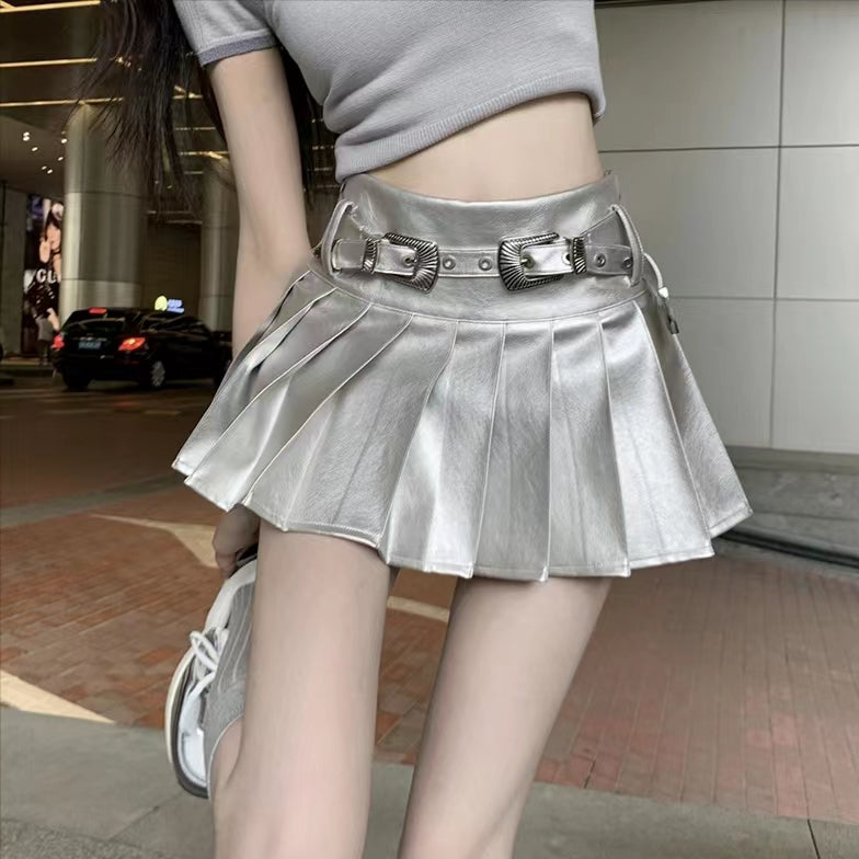 Silver Y2K skirt sexy cute wind metal belt LL-677