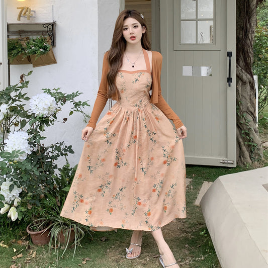 Dress Women's Summer Vintage Style Fragmented Flower Long Dress Set of Two LL-164