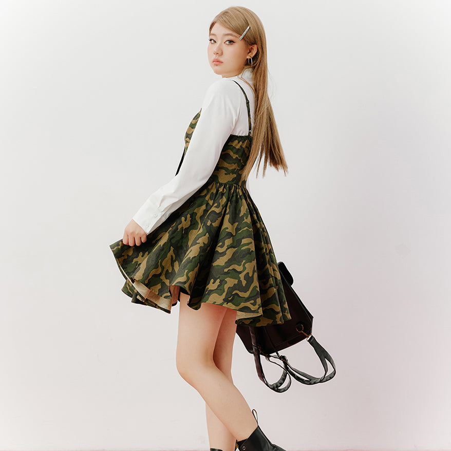 Sweet cool school girl slip dress girl 2023 new slightly fat camouflage dress LL-648