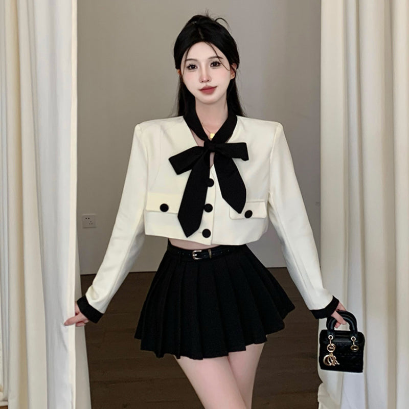 Suit pleated skirt set for women's autumn new style temperament high-end light luxury two-piece set LL-590