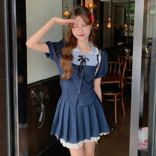 College suit women's summer 2023 new dress two-piece set skirt LL-532