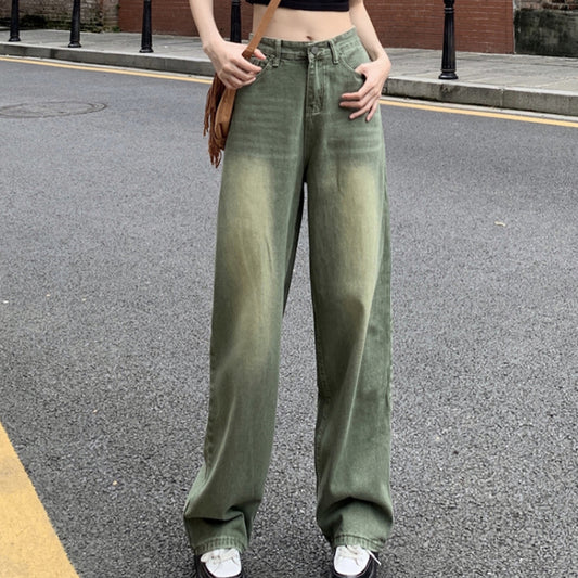 American Vintage Wash Jeans Women's Summer High Street Slim Straight Leg Wide Leg Pants LL-589