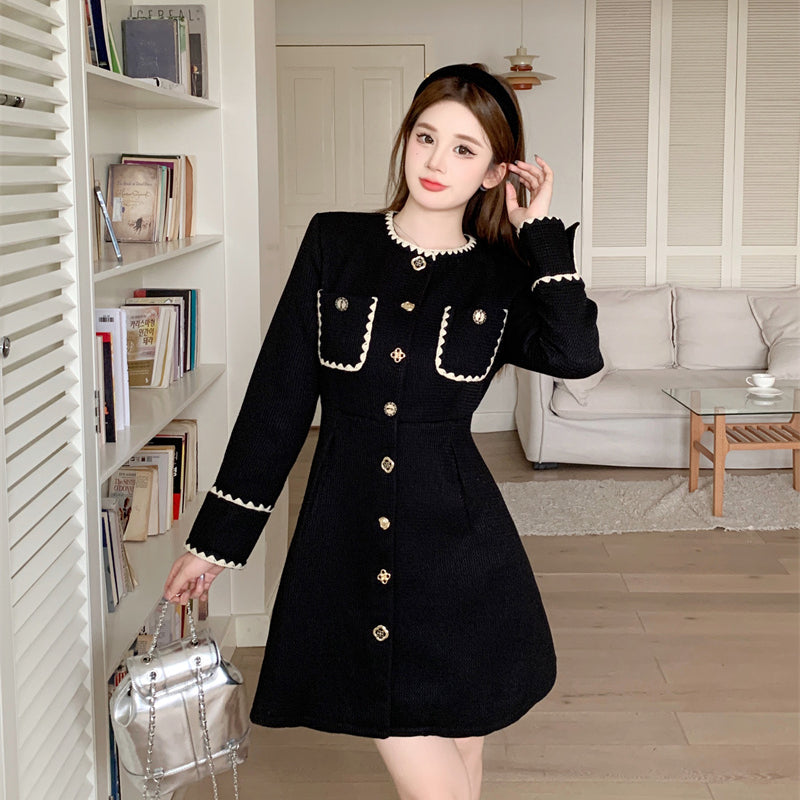 Women's French Dress 2023 Autumn Slim Waist A Line Small Black Skirt with a High Level Sense LL-612