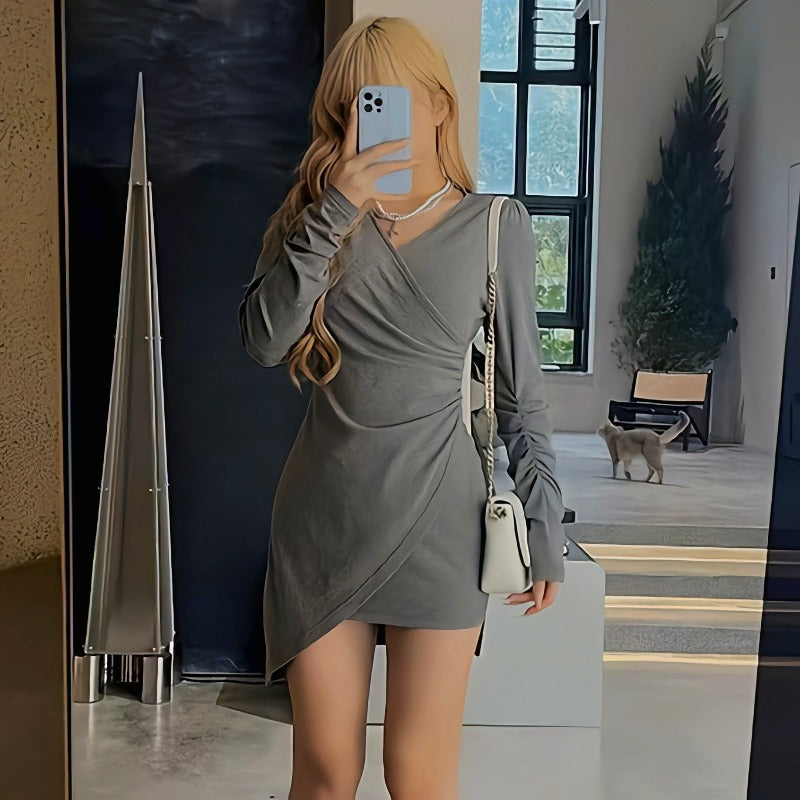 Long Sleeve Folds Sexy Dresses 2colors LL-013