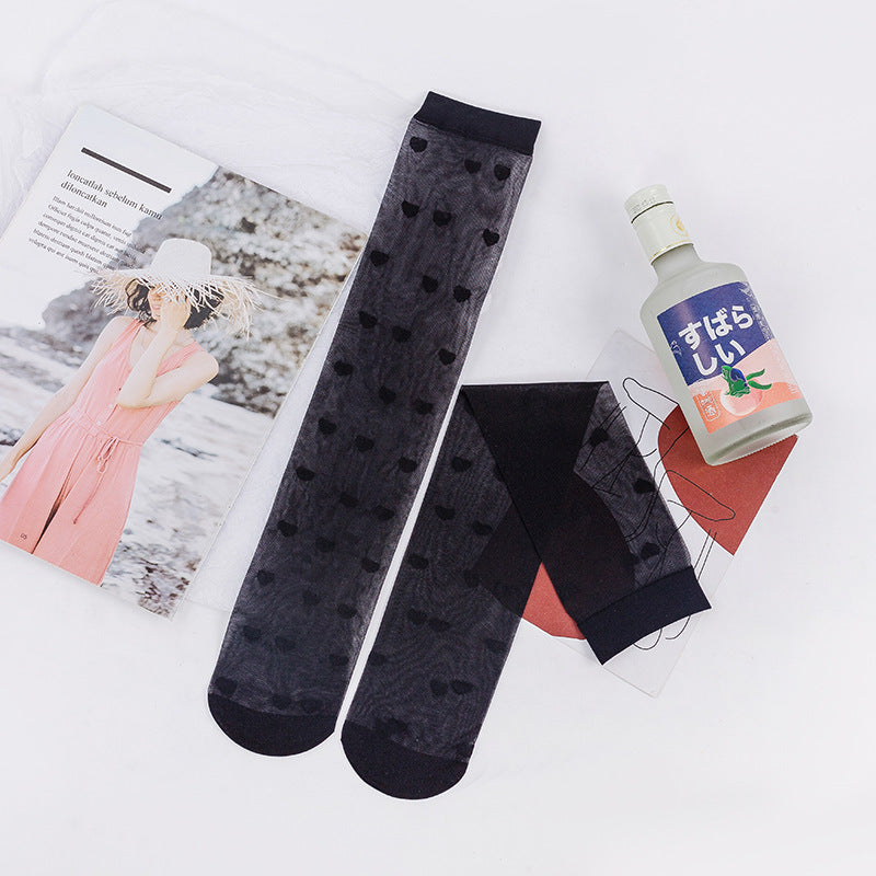 Summer thin transparent love Sexy knee-length socks LL-112