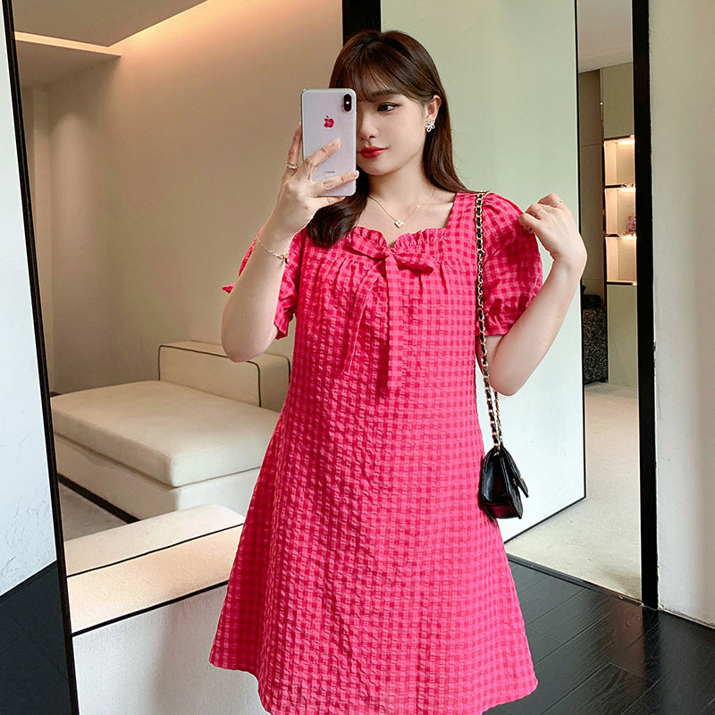 Summer College Style Dragon Fruit Color Slim Square Neck Dress LL-SC-61955