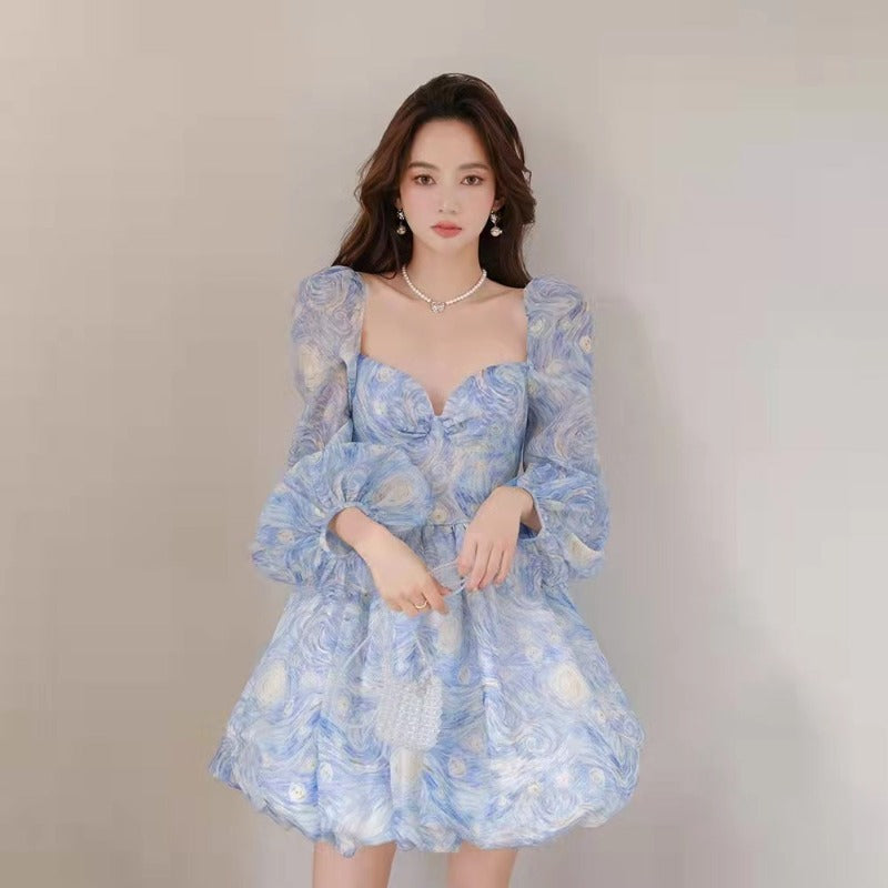 New spring floral long-sleeved dress stitching new long dress LL-026