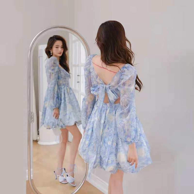 New spring floral long-sleeved dress stitching new long dress LL-026